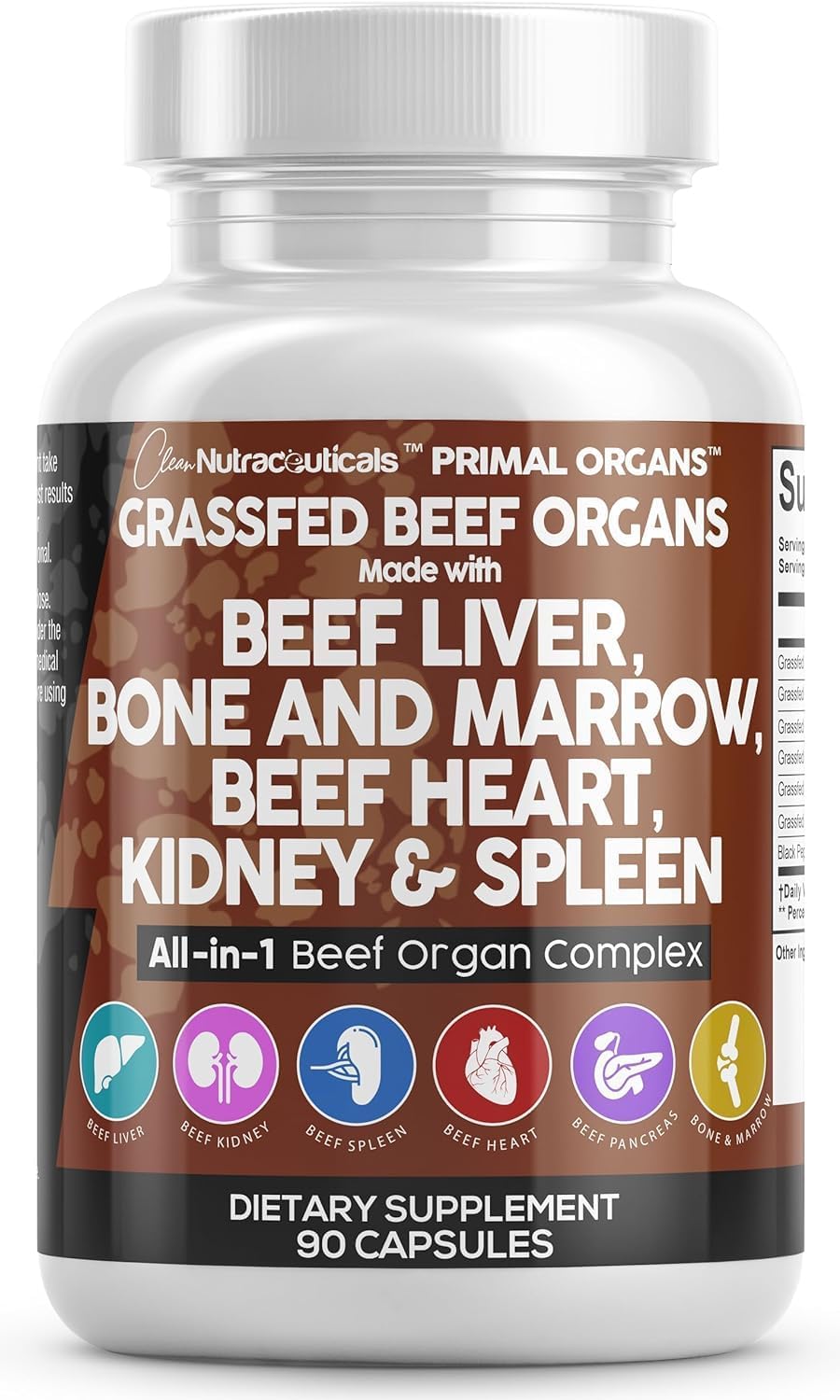Premium Grass-Fed Beef Liver Capsules with Desiccated Heart, Spleen, Pancreas, Bone & Marrow - Nutrient-Rich Nutraceutical Supplement