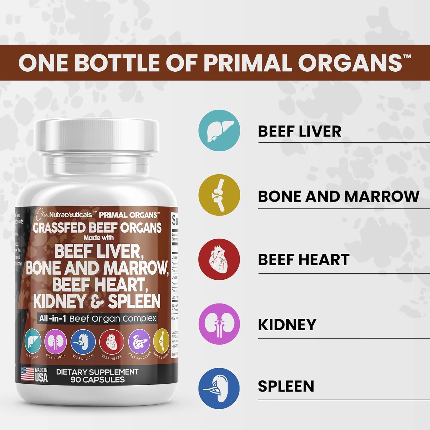 Premium Grass-Fed Beef Liver Capsules with Desiccated Heart, Spleen, Pancreas, Bone & Marrow - Nutrient-Rich Nutraceutical Supplement