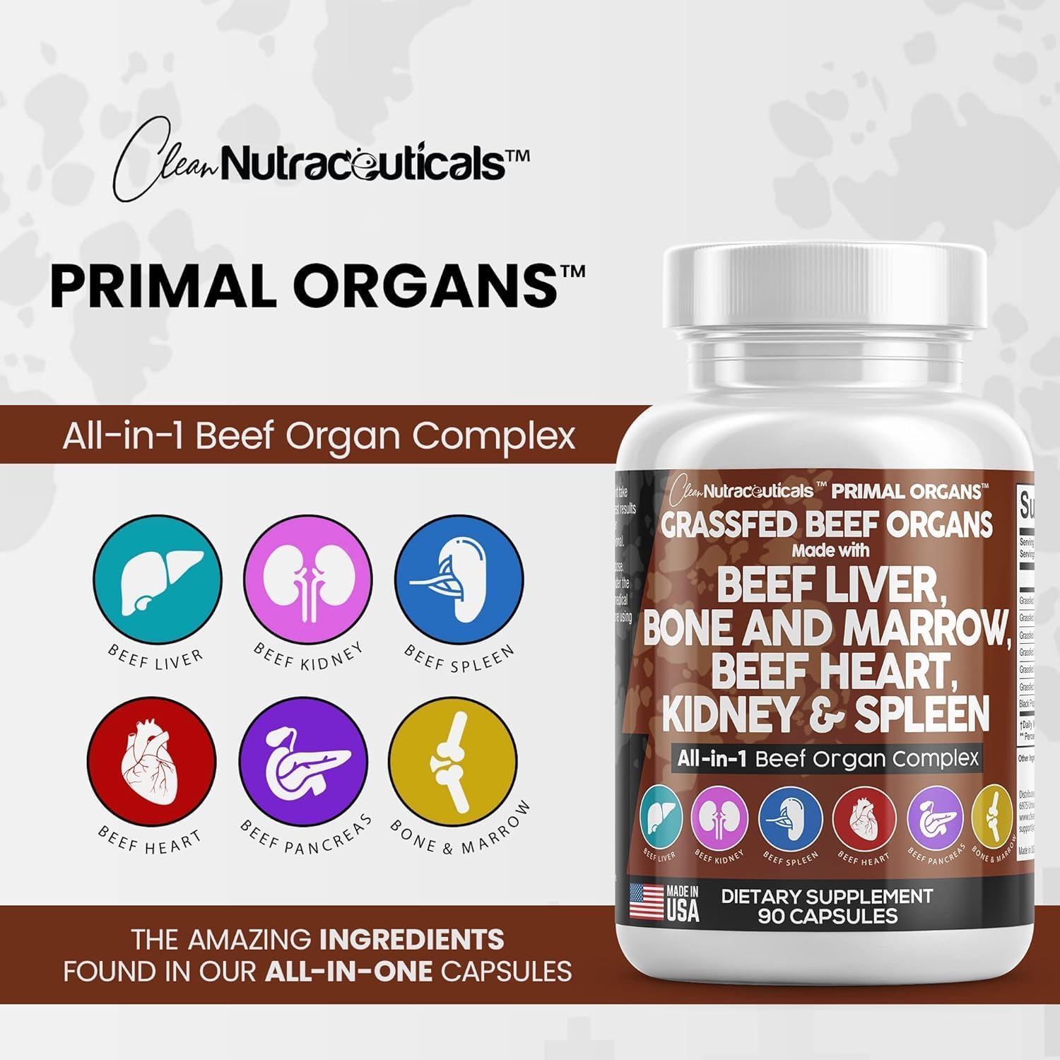 Premium Grass-Fed Beef Liver Capsules with Desiccated Heart, Spleen, Pancreas, Bone & Marrow - Nutrient-Rich Nutraceutical Supplement