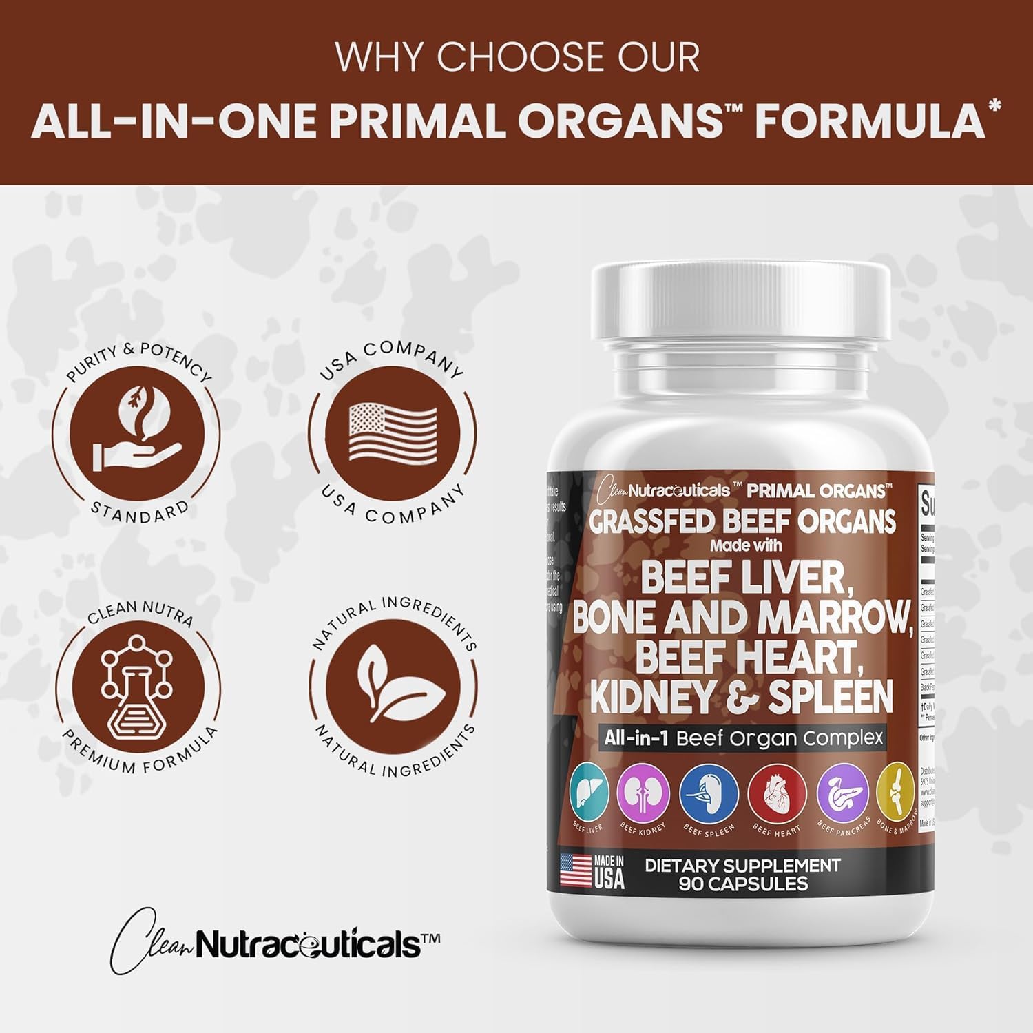 Premium Grass-Fed Beef Liver Capsules with Desiccated Heart, Spleen, Pancreas, Bone & Marrow - Nutrient-Rich Nutraceutical Supplement