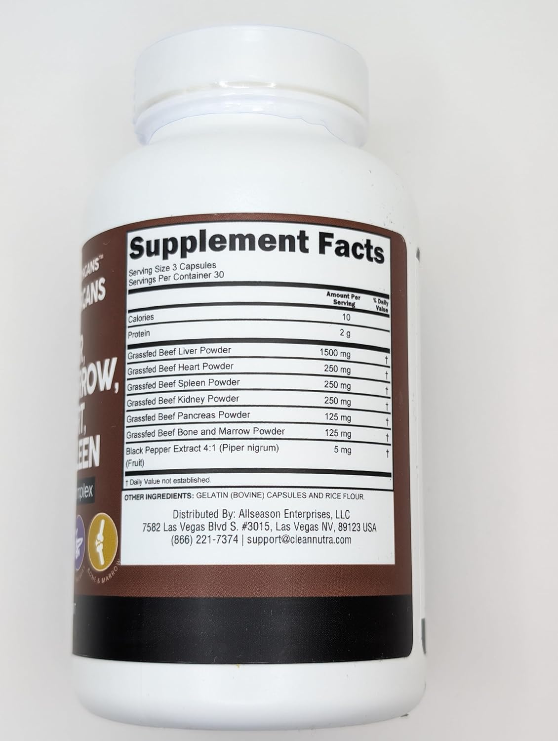 Premium Grass-Fed Beef Liver Capsules with Desiccated Heart, Spleen, Pancreas, Bone & Marrow - Nutrient-Rich Nutraceutical Supplement