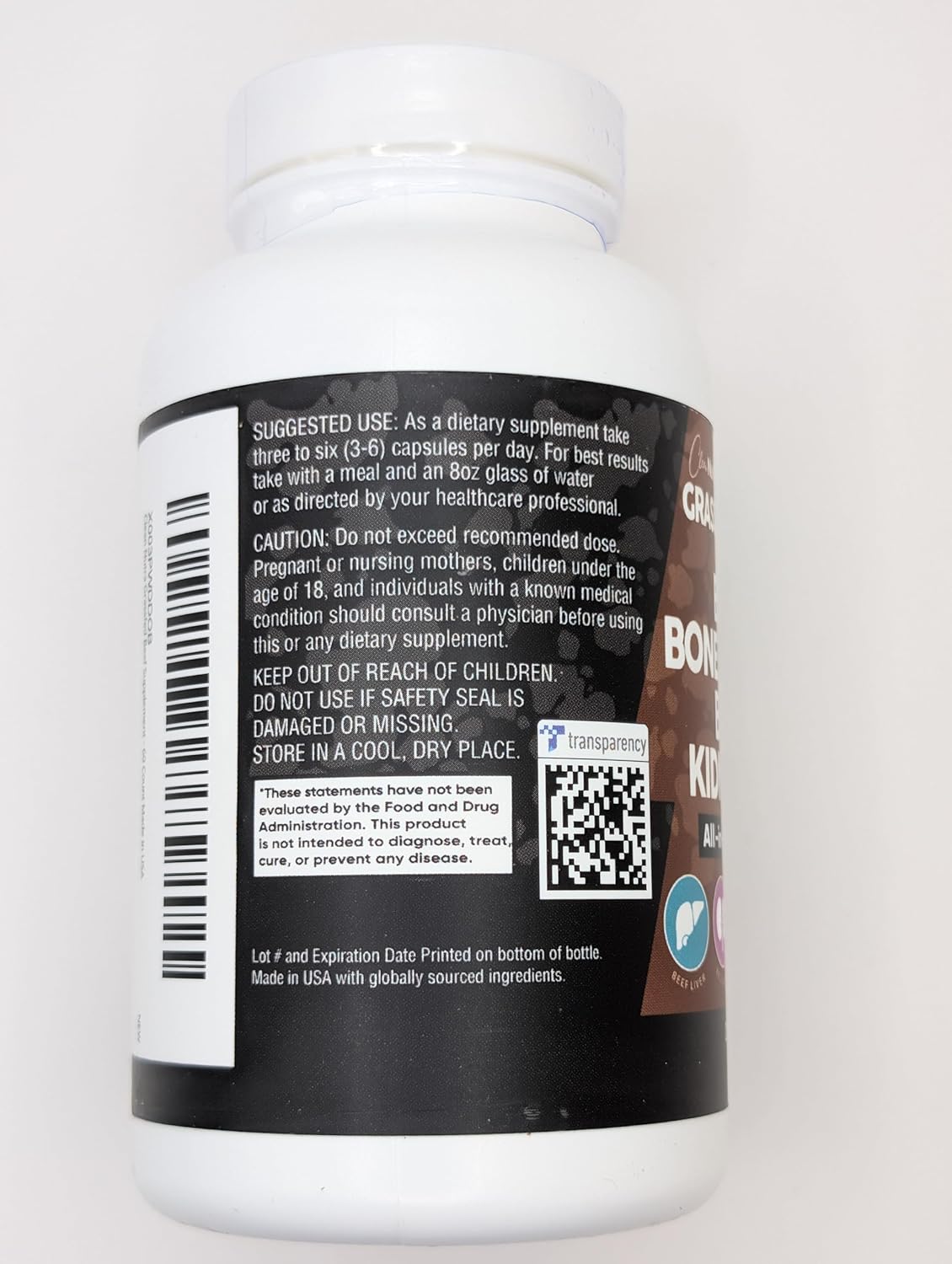 Premium Grass-Fed Beef Liver Capsules with Desiccated Heart, Spleen, Pancreas, Bone & Marrow - Nutrient-Rich Nutraceutical Supplement