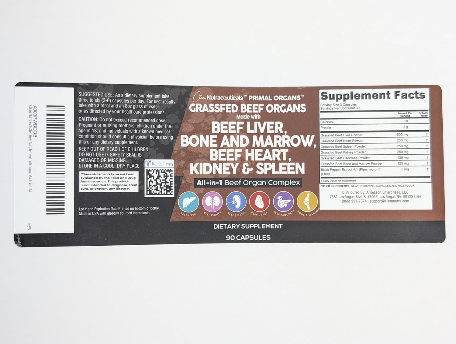 Premium Grass-Fed Beef Liver Capsules with Desiccated Heart, Spleen, Pancreas, Bone & Marrow - Nutrient-Rich Nutraceutical Supplement