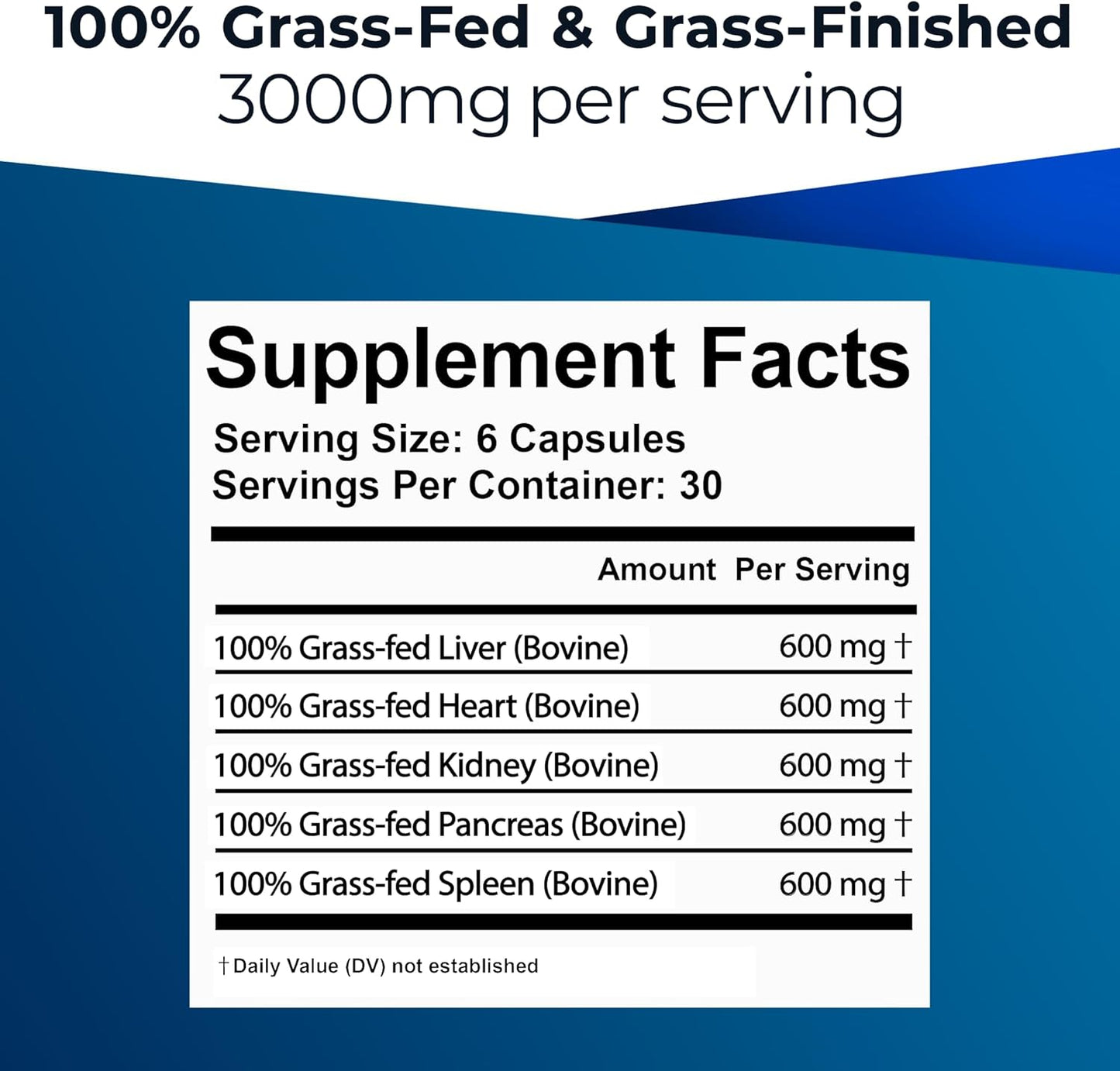 Premium Grass-Fed Beef Organs Supplement for Energy & Wellness - 100% Natural & Non-GMO - 180 Capsules