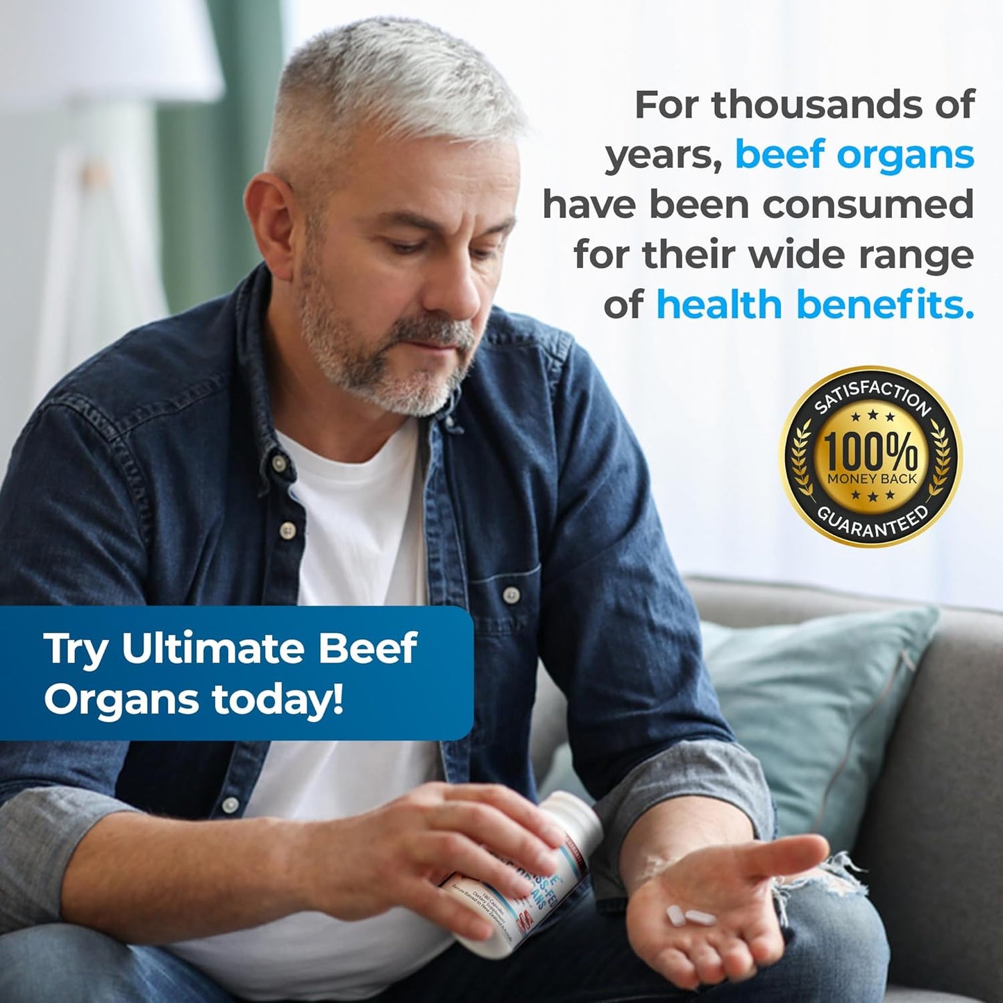 Premium Grass-Fed Beef Organs Supplement for Energy & Wellness - 100% Natural & Non-GMO - 180 Capsules