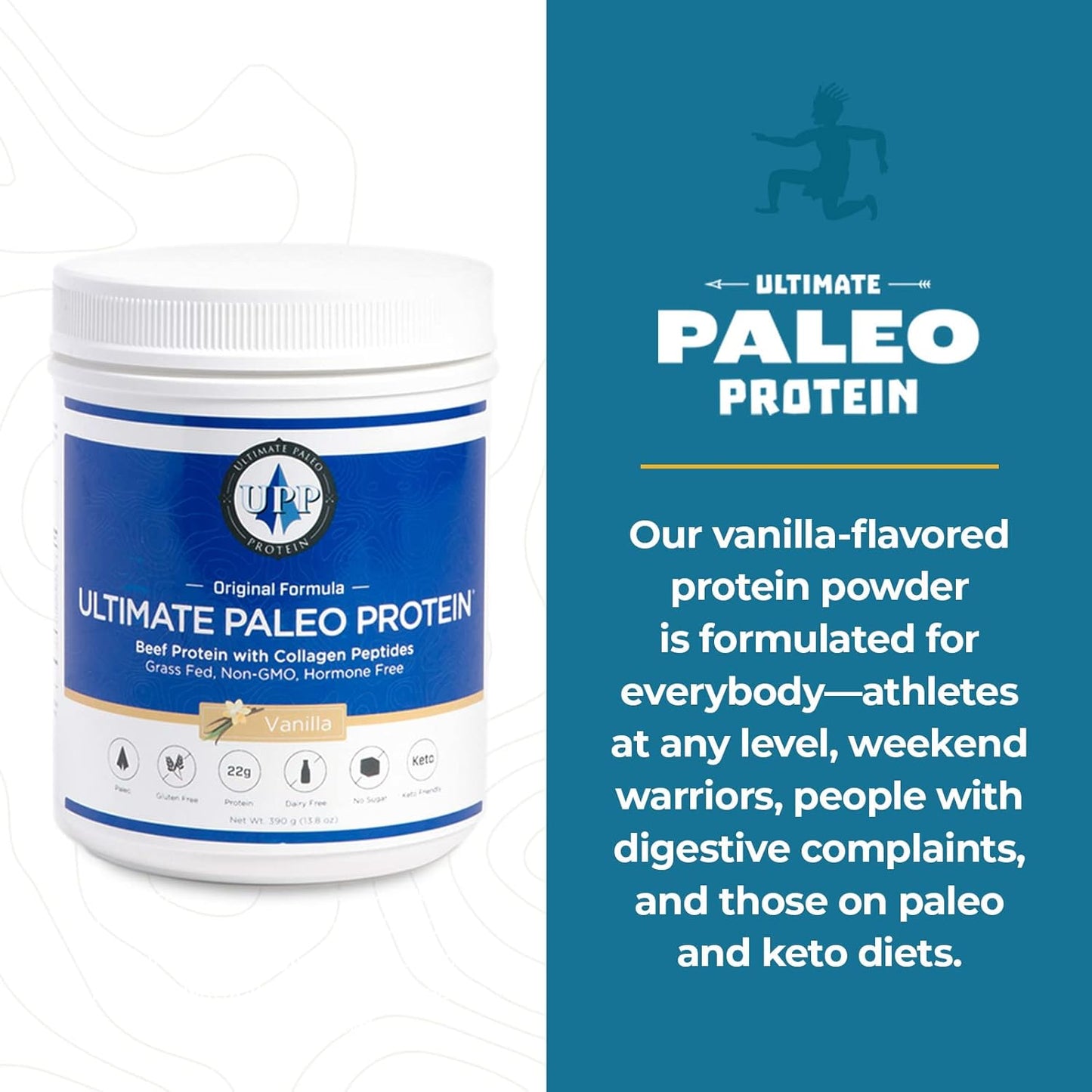 Premium Grass Fed Beef Protein Powder with Collagen Peptides - Vanilla Flavor | Paleo, Keto, and Gluten Free - 15 Servings