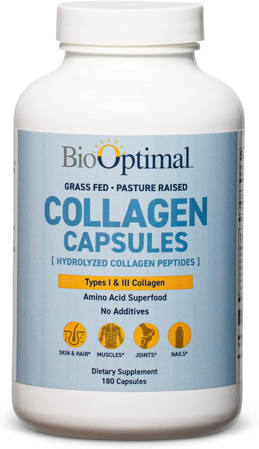 Premium Grass-Fed Collagen Peptides Capsules for Skin, Hair & Nails - Non-GMO, Zero Sugar Daily Supplement for Men & Women - 180 Capsules