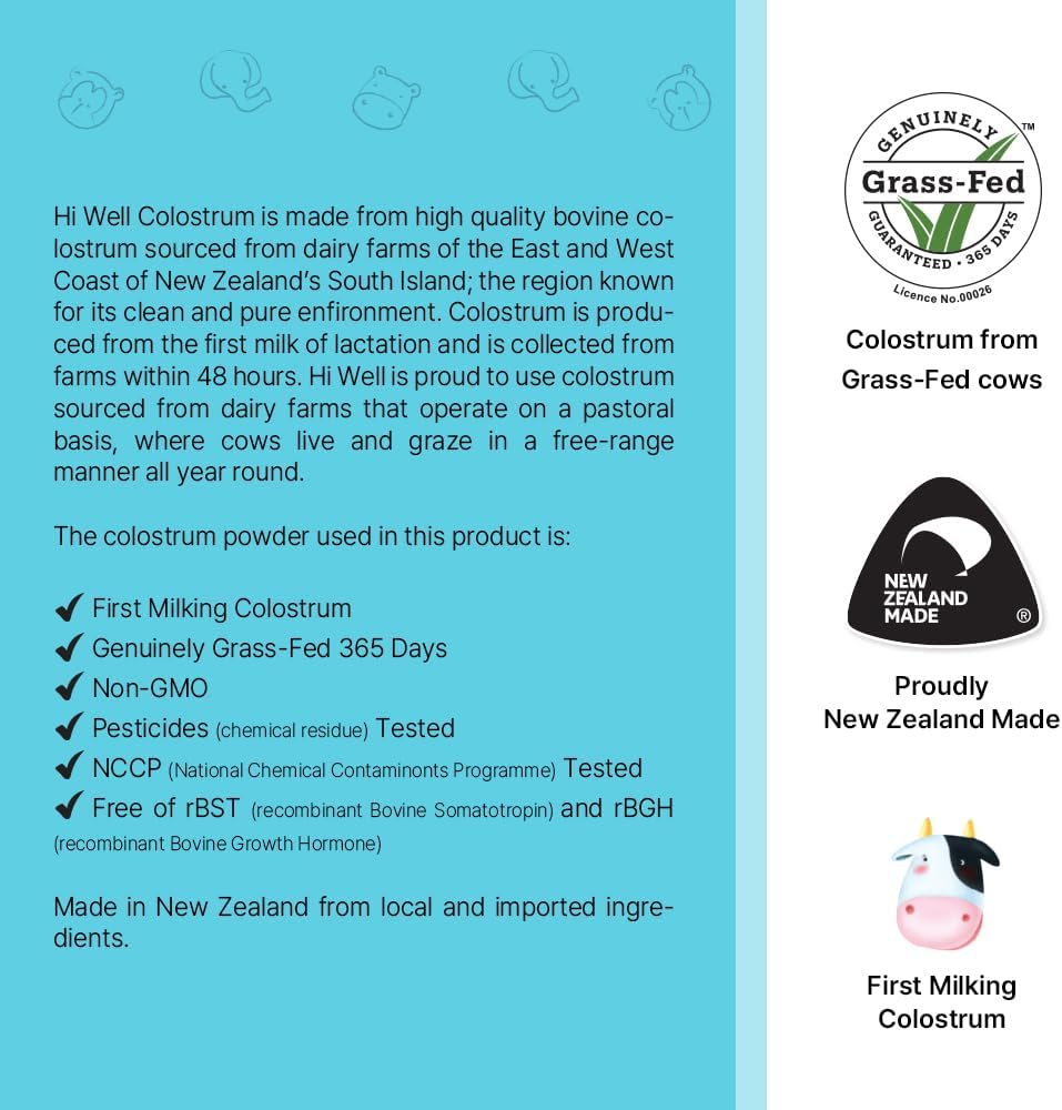 Premium Grass-Fed Colostrum Milk Tablets - 1500mg - Hi Well Pure & Natural New Zealand