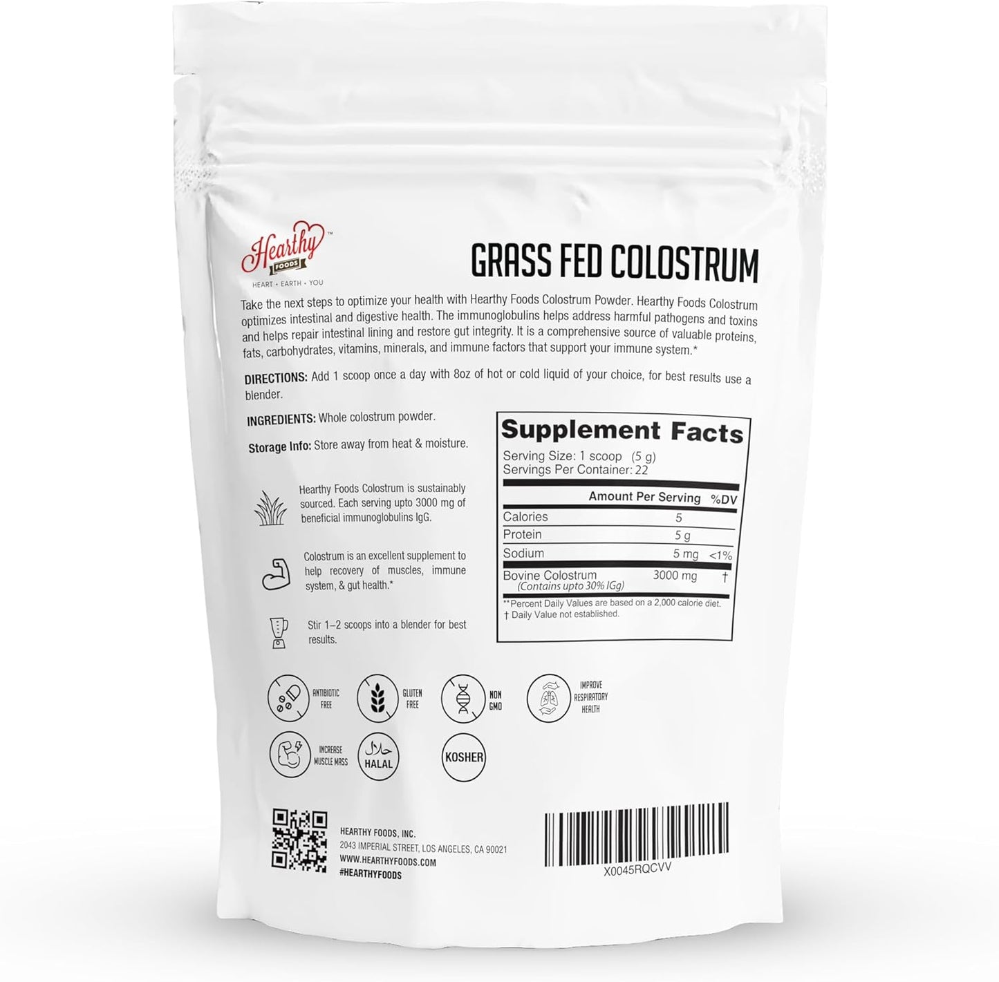 Premium Grass-Fed Halal Bovine Colostrum Powder 4oz - Supports Gut Health, Immunity, & Leaky Gut Repair | 30% IGG, Non GMO, Gluten Free - 22 Servings