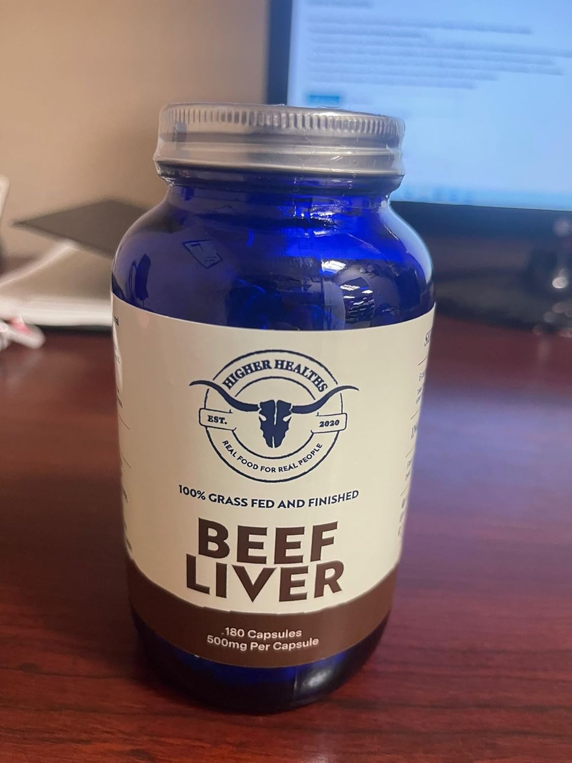 Premium Grass Fed/Finished Beef Liver Capsules, Pure & Keto Friendly, 180 Capsules for Optimal Health