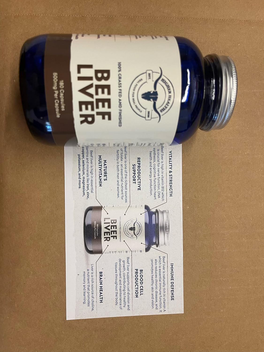 Premium Grass Fed/Finished Beef Liver Capsules, Pure & Keto Friendly, 180 Capsules for Optimal Health
