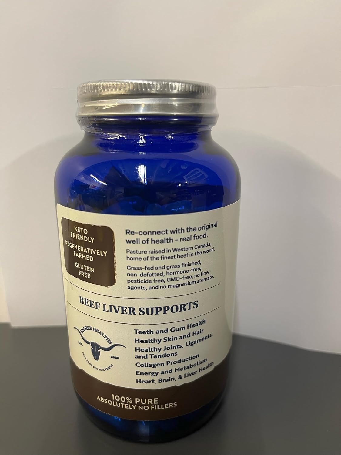 Premium Grass Fed/Finished Beef Liver Capsules, Pure & Keto Friendly, 180 Capsules for Optimal Health