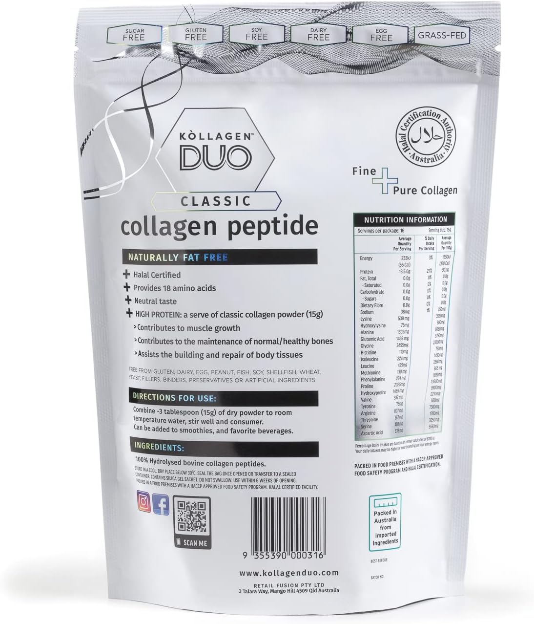 Premium Halal Collagen Protein Powder - Unflavored Source of Type I & III Collagen with 18 Amino Acids for Skin, Hair, and Nails - Collagen Supplement with Glycine Boost