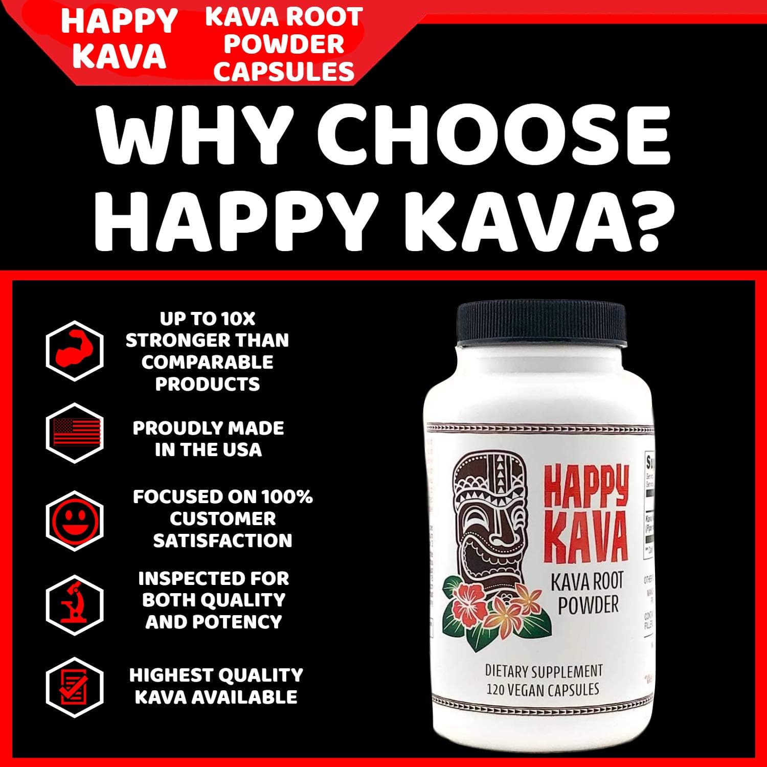 Premium Happy Kava 10% Kavalactone Extract Capsules for Relaxation and Joy - Maximum Power Formula (120 Capsules)