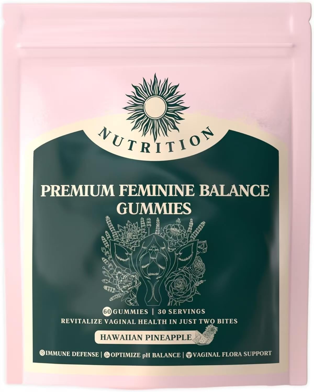 Premium Hawaiian Pineapple Feminine Balance Gummies - 60 Count, 30 Servings