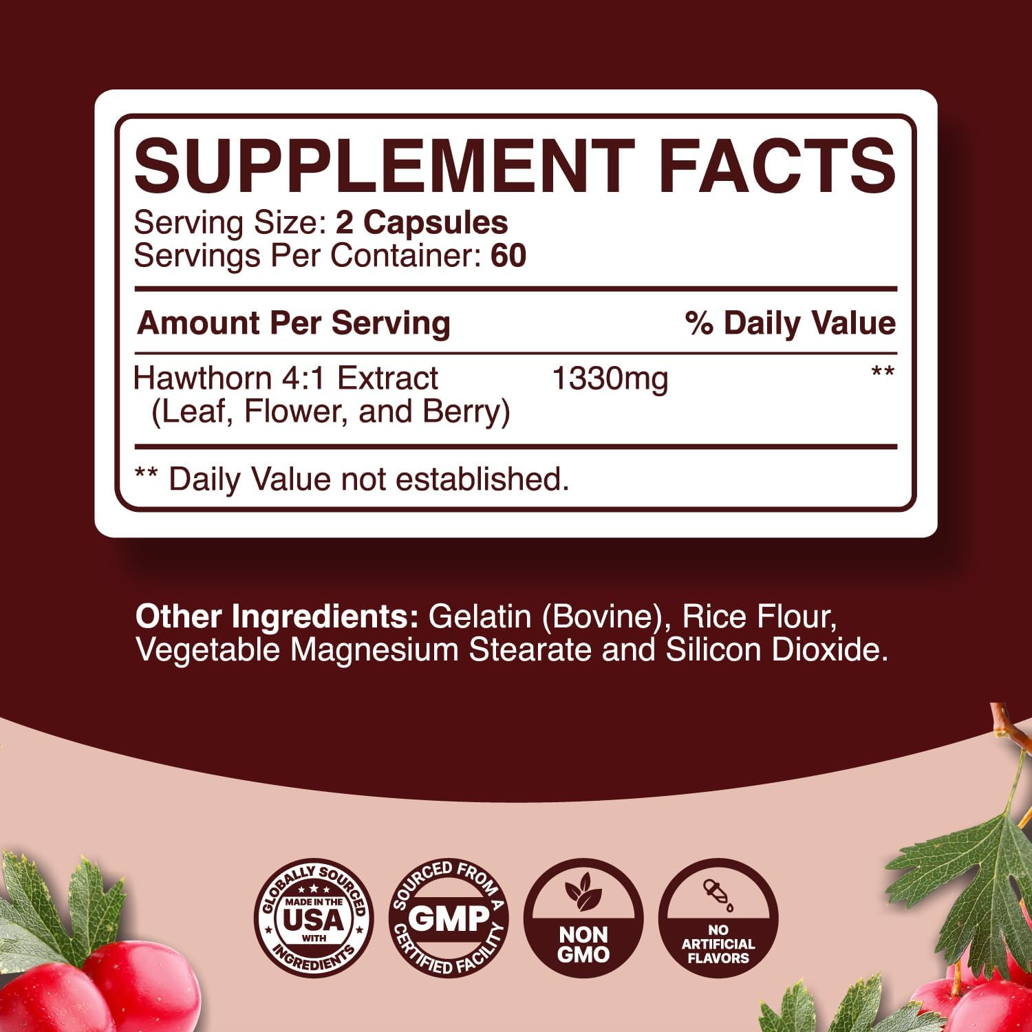 Premium Hawthorn Berry Capsules - Extra Strength Heart Health Supplement for Men and Women - 4:1 Extract - Non-GMO Herbal Vitamins - 120 Caps