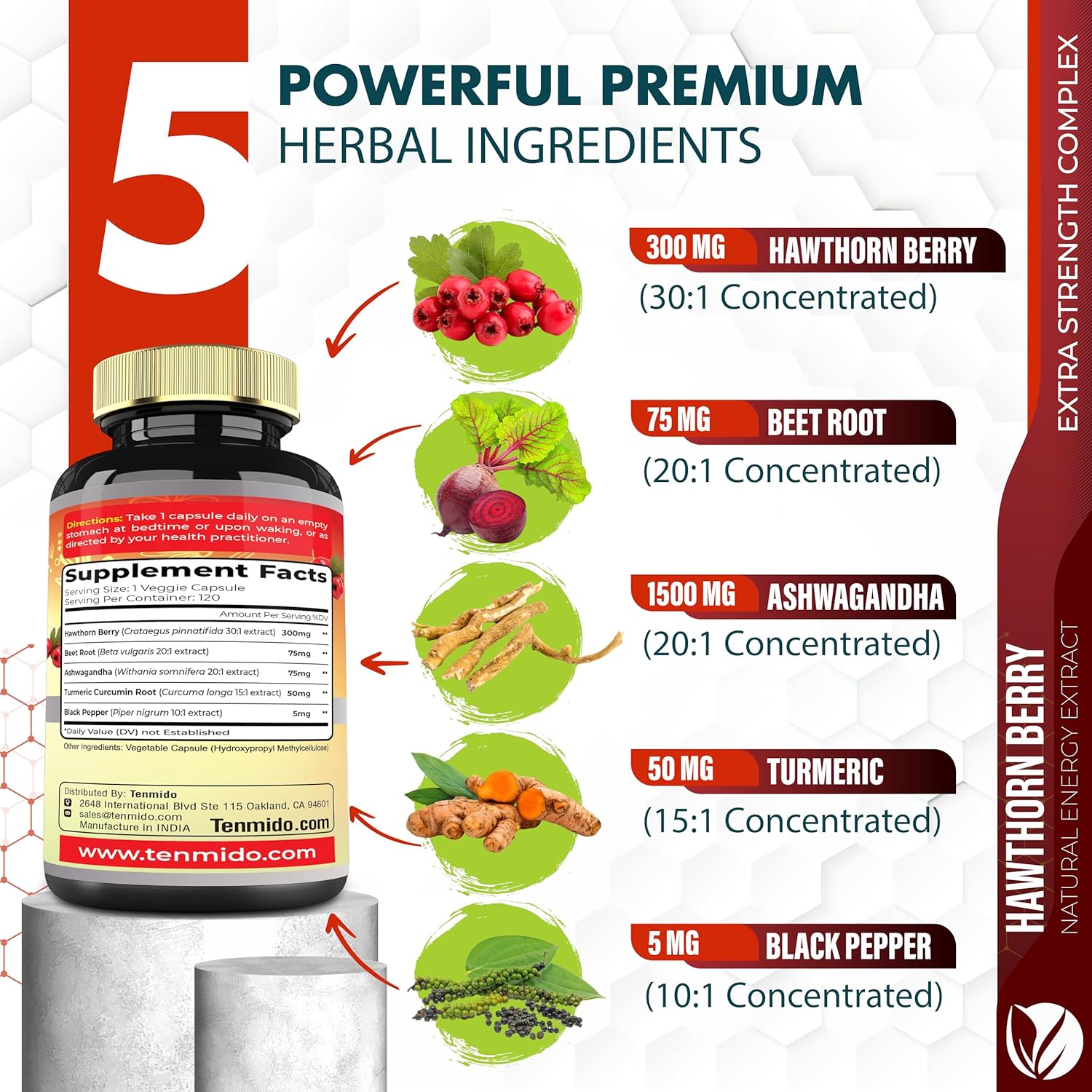 Premium Hawthorn Berry Supplement Capsules - 120 Vegan Capsules for Heart Health & Energy - Beet Root, Ashwagandha, Turmeric Curcumin & Black Pepper - 4 Month Supply