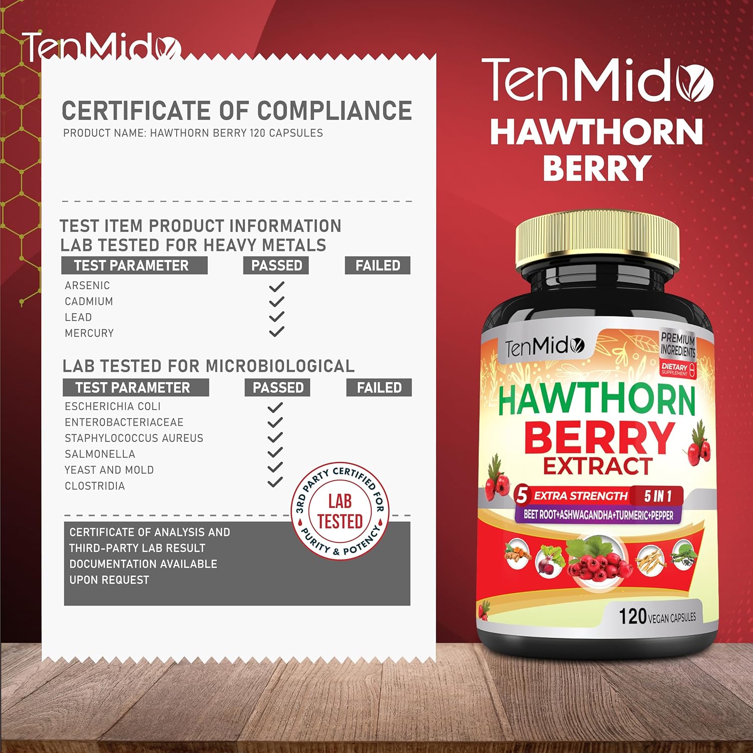 Premium Hawthorn Berry Supplement Capsules - 120 Vegan Capsules for Heart Health & Energy - Beet Root, Ashwagandha, Turmeric Curcumin & Black Pepper - 4 Month Supply