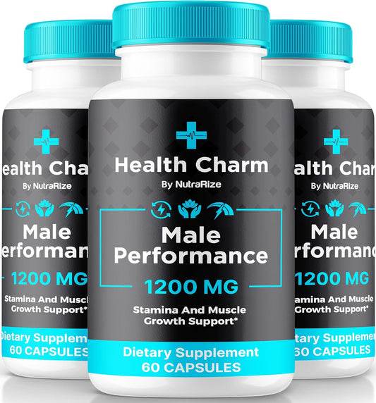 Premium HealthCharm Male Capsules (3 Pack) - All Natural Formula for Energy & Blood Flow - 180 Pastillas to Support Men's Health