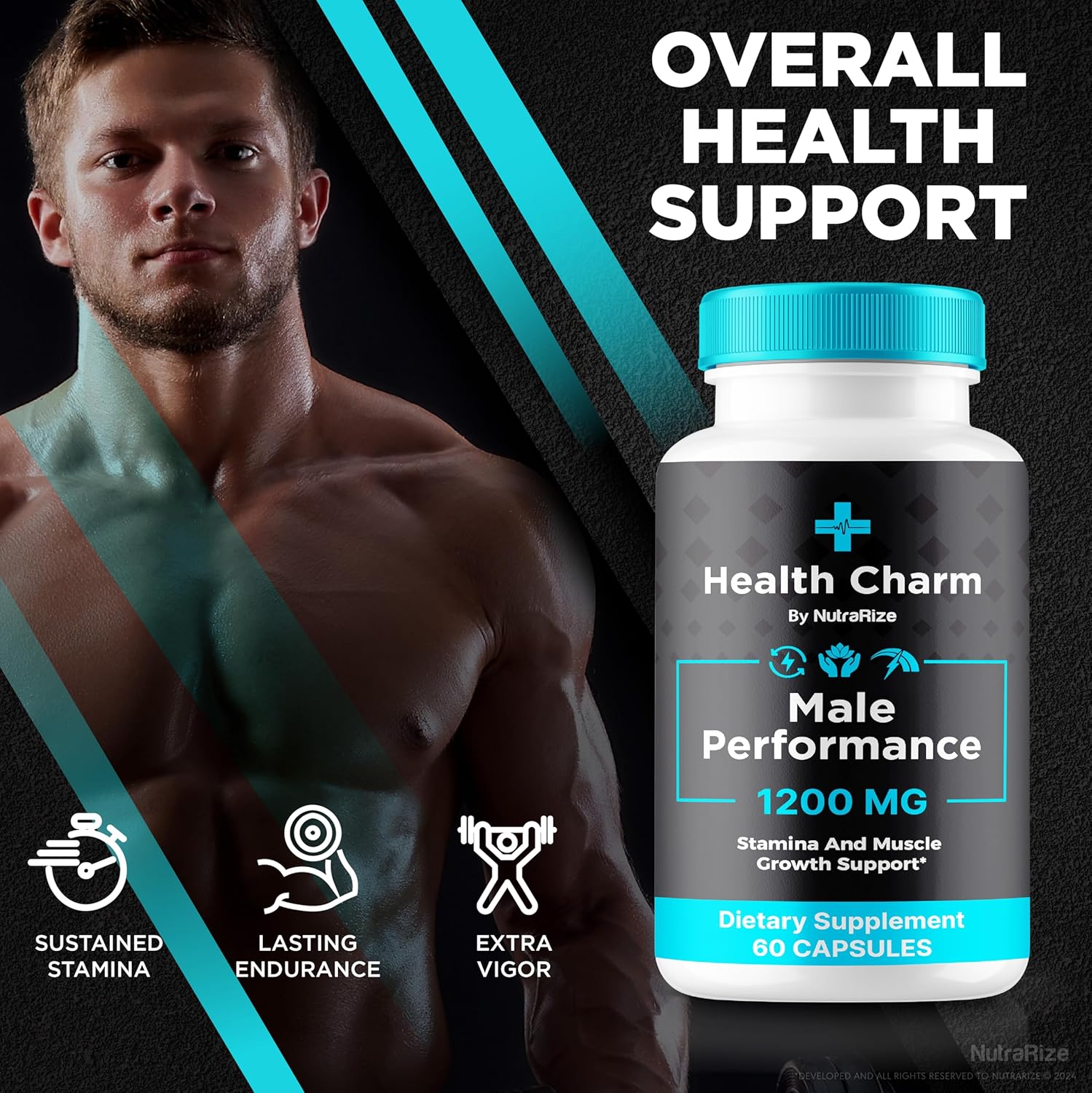 Premium HealthCharm Male Capsules (3 Pack) - All Natural Formula for Energy & Blood Flow - 180 Pastillas to Support Men's Health