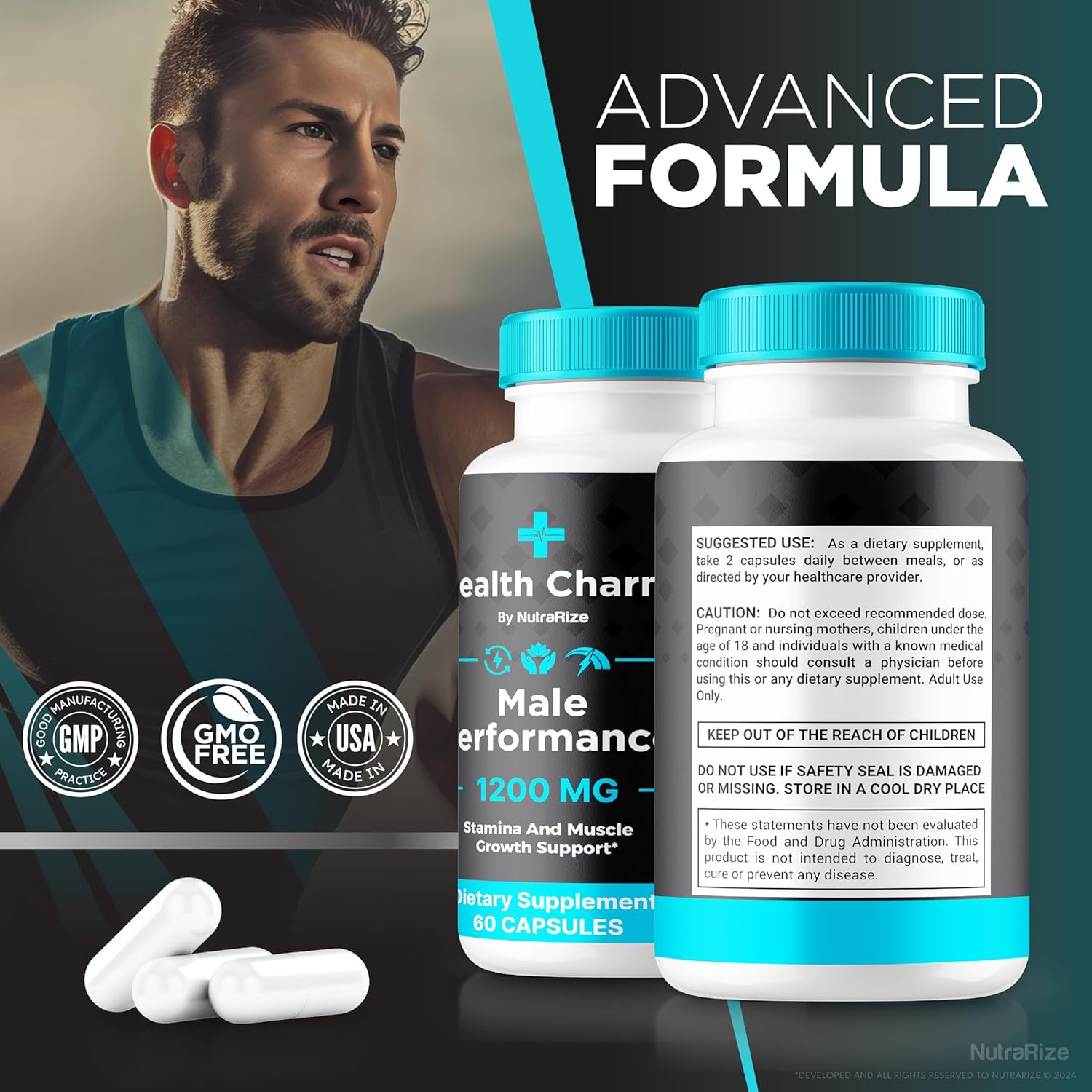 Premium HealthCharm Male Capsules (3 Pack) - All Natural Formula for Energy & Blood Flow - 180 Pastillas to Support Men's Health