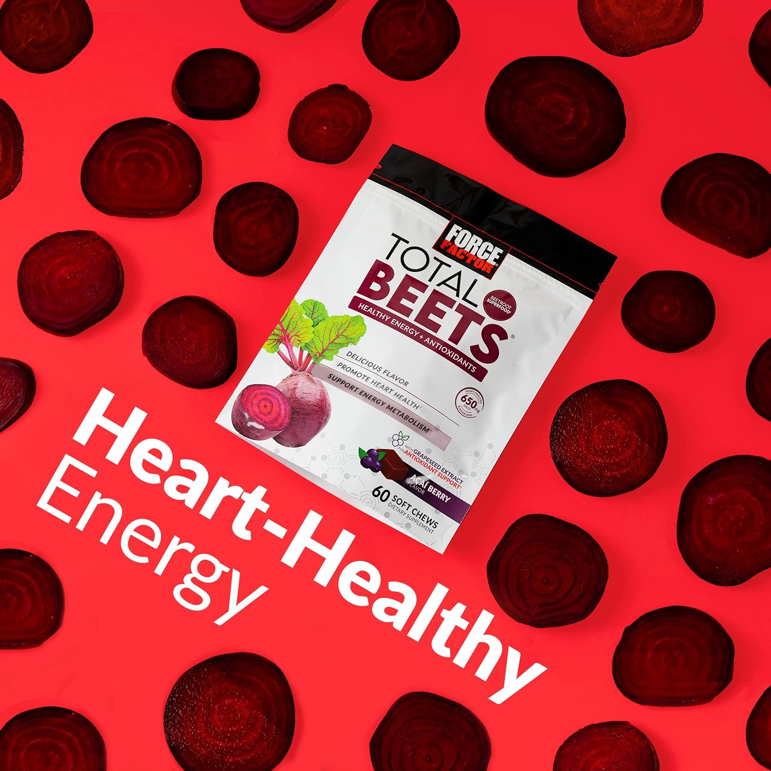 Premium Heart Health Superfood Soft Chews with Beetroot, Nitrates, L-Citrulline, Grapeseed Extract, Antioxidants - 60 Chews