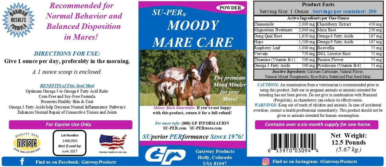 Premium Herbal Extracts for Hormonal Balance & Anxiety Relief in Horses - 12.5 lbs Powder for Moody Mares