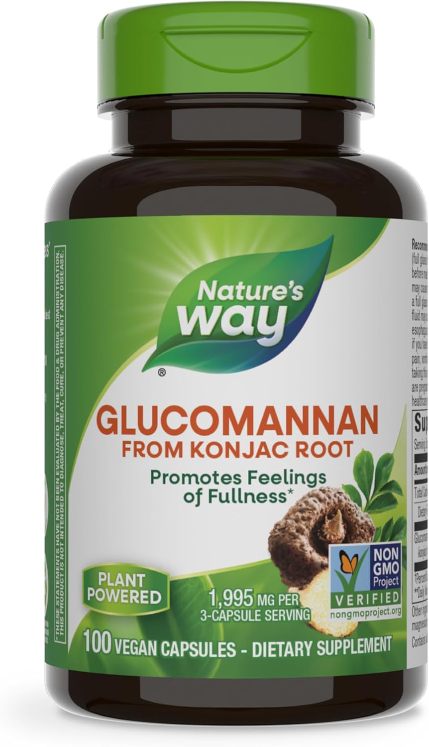 Premium Herbal Glucomannan Supplement from Konjac Root, Supports Fullness, 1,995mg per Serving, Non-GMO, Vegan, 100 Capsules