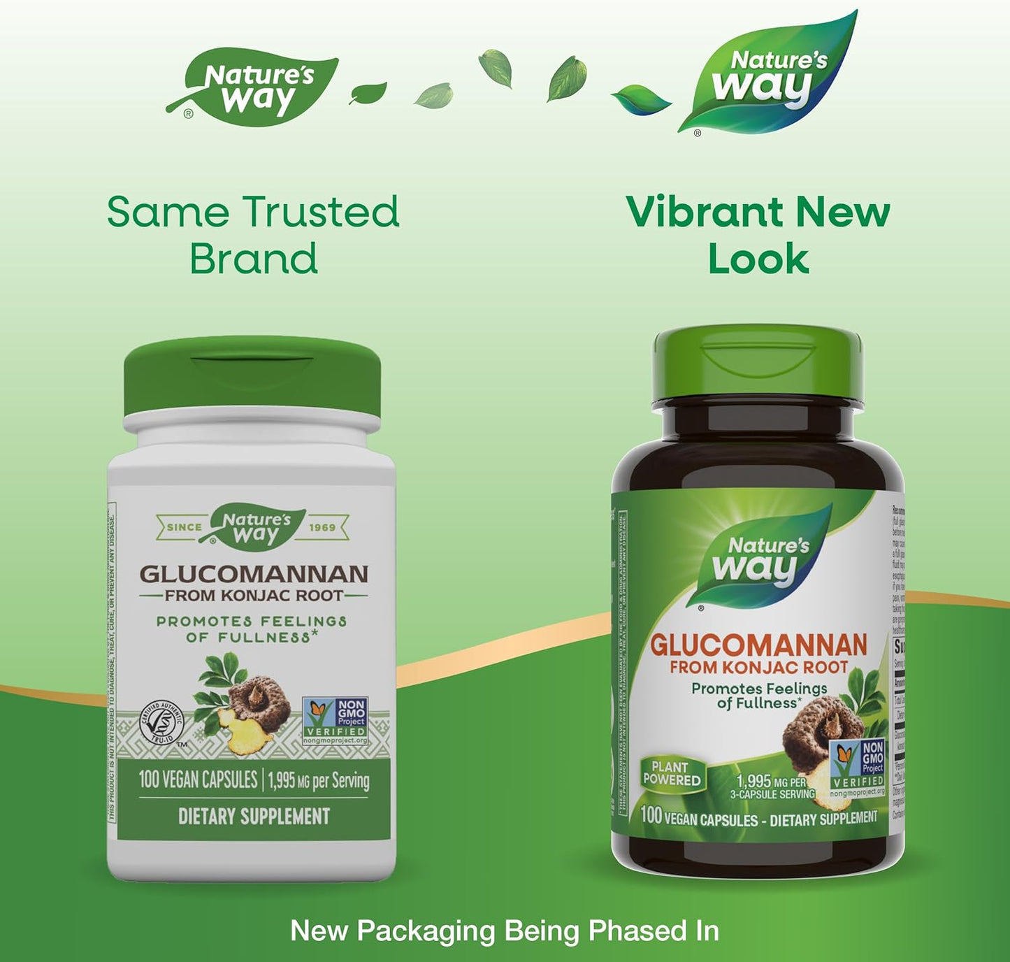 Premium Herbal Glucomannan Supplement from Konjac Root, Supports Fullness, 1,995mg per Serving, Non-GMO, Vegan, 100 Capsules