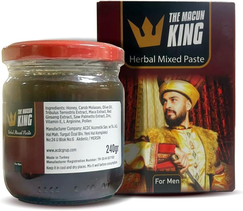 Premium Herbal Mixed Paste with Turkish Honey Macunu King Paste - 480G for Fast Performance, Includes Free High Strength Ashwagandha Capsules - 30 caps