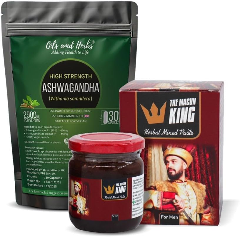 Premium Herbal Mixed Paste with Turkish Honey Macunu King Paste - 480G for Fast Performance, Includes Free High Strength Ashwagandha Capsules - 30 caps