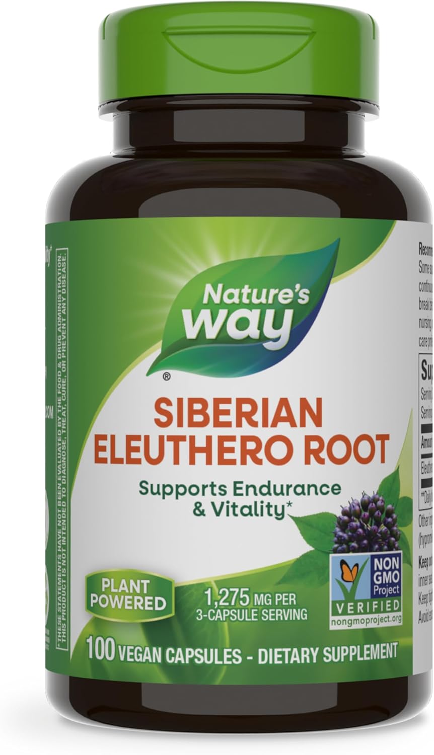 Premium Herbal Siberian Eleuthero Root Supplement for Endurance & Vitality*, Adaptogen*, 1,275mg, Non-GMO, 100 Capsules