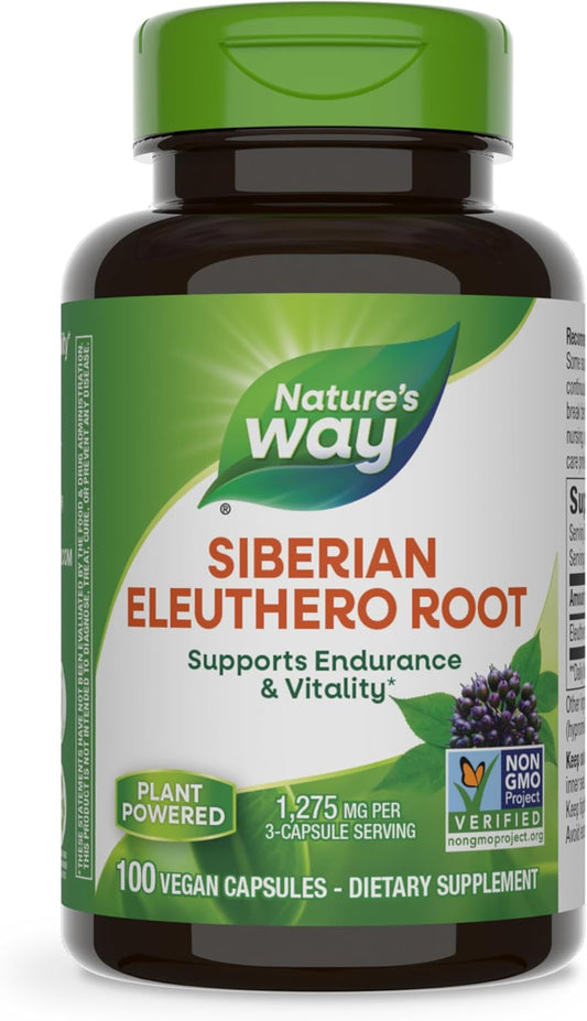 Premium Herbal Siberian Eleuthero Root Supplement for Endurance & Vitality*, Adaptogen*, 1,275mg, Non-GMO, 100 Capsules