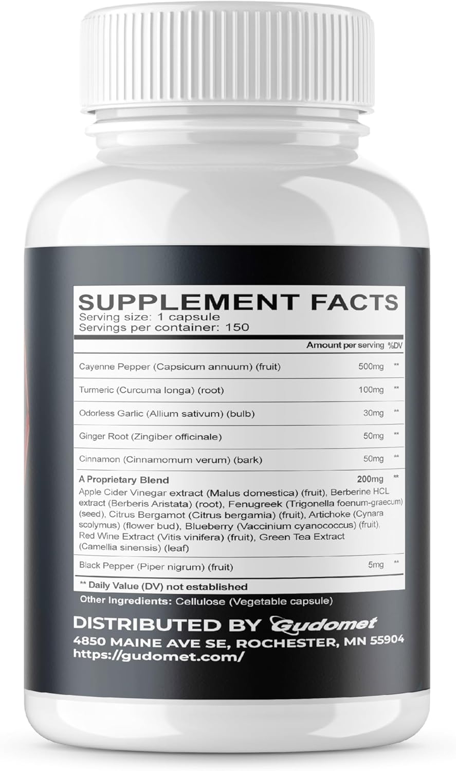 Premium Herbal Supplement with Cayenne Pepper, Turmeric, Garlic, Cinnamon, Fenugreek, and More - 150 Capsules - USA Made