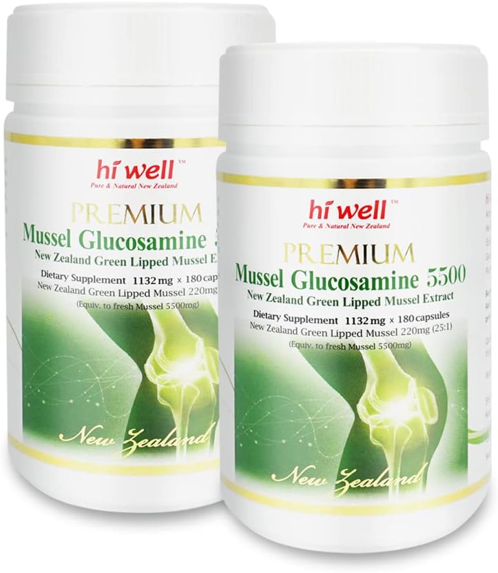 Premium Hi Well Pure & Natural New Zealand Mussel Glucosamine 5500 - 2 Pack 180VegeCapsules