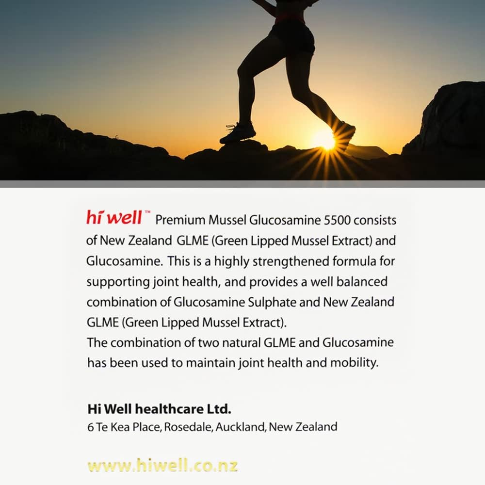 Premium Hi Well Pure & Natural New Zealand Mussel Glucosamine 5500 - 2 Pack 180VegeCapsules