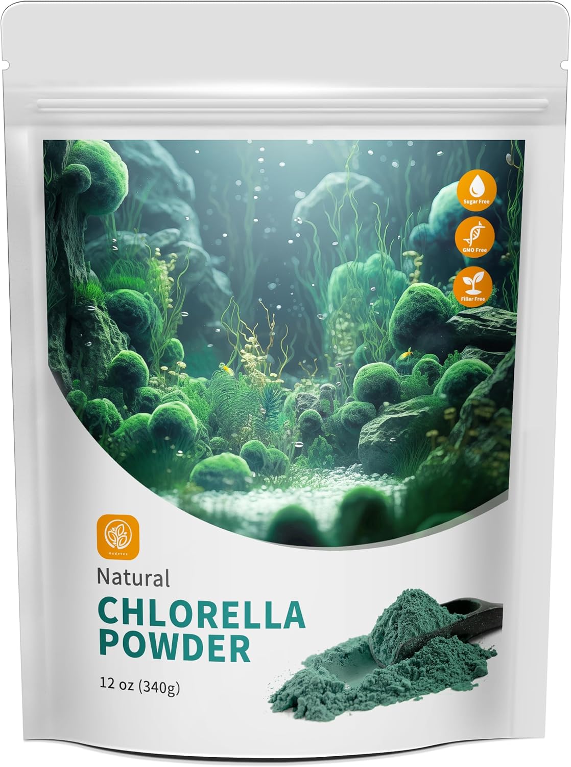 Premium Hudetex Chlorella Powder - 12 oz Chlorophyll Powder for Immune & Liver Health, Vegan Protein & Vitamin-Rich Youth Formula
