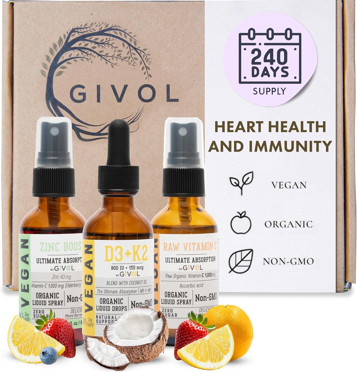 Premium Immunity Support Bundle: Vitamin C, D3, K2 Liquid & Zinc Picolinate - Heart Health Vitamins with Essential Minerals, Antioxidants, Cardio Benefits - 180 Day Supply