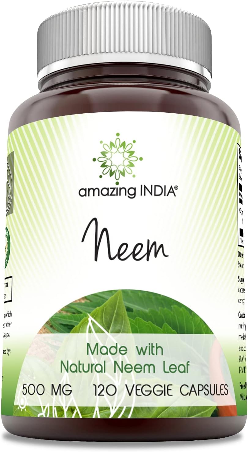 Premium India Neem Leaf Supplement | 500mg Veggie Capsules | Non-GMO & Gluten-Free | Made in USA | Natural Neem