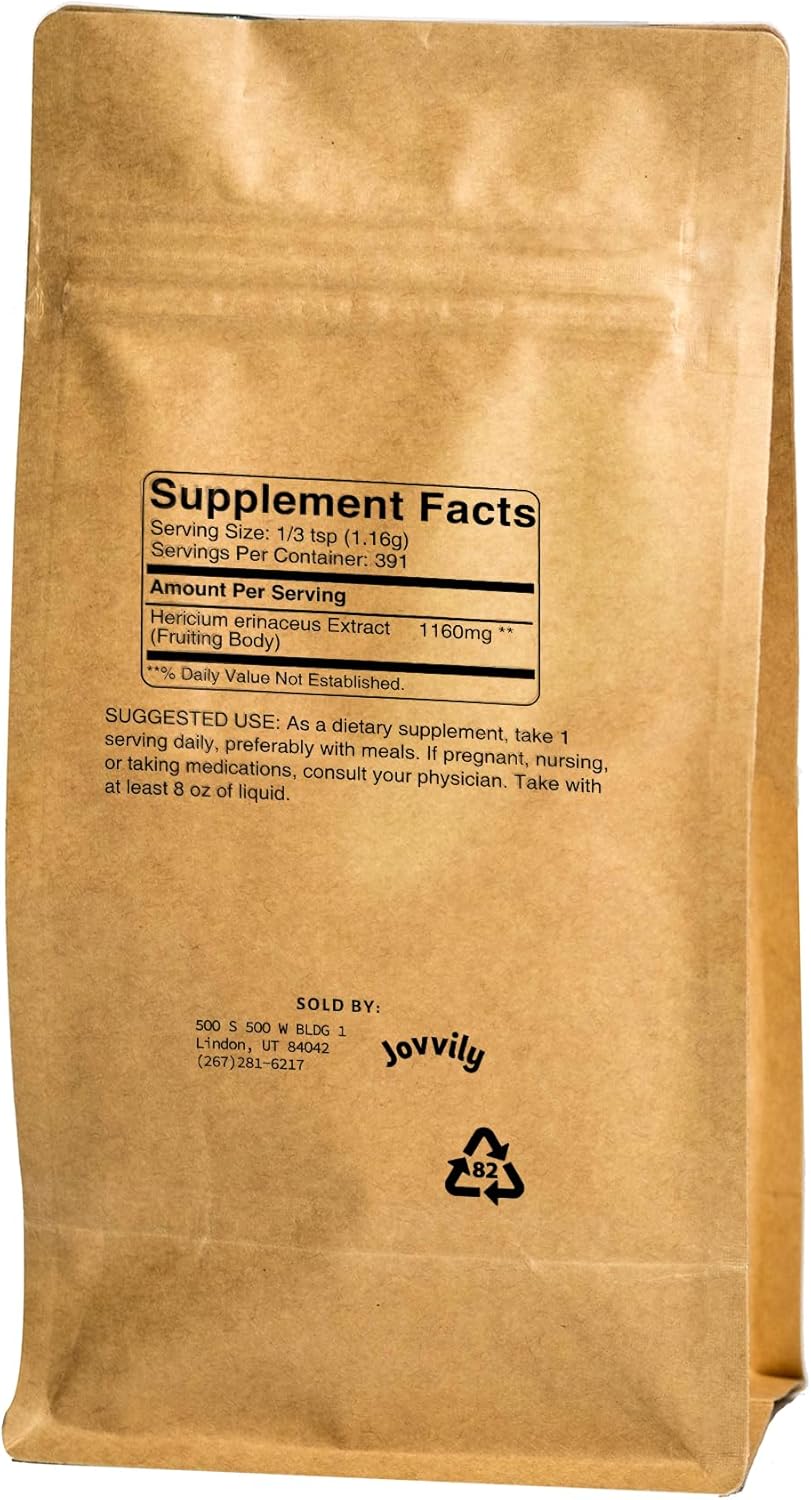 Premium Jovvily Lion's Mane Mushroom Extract - 1 lb Pure Hericium Erinaceus Supplement