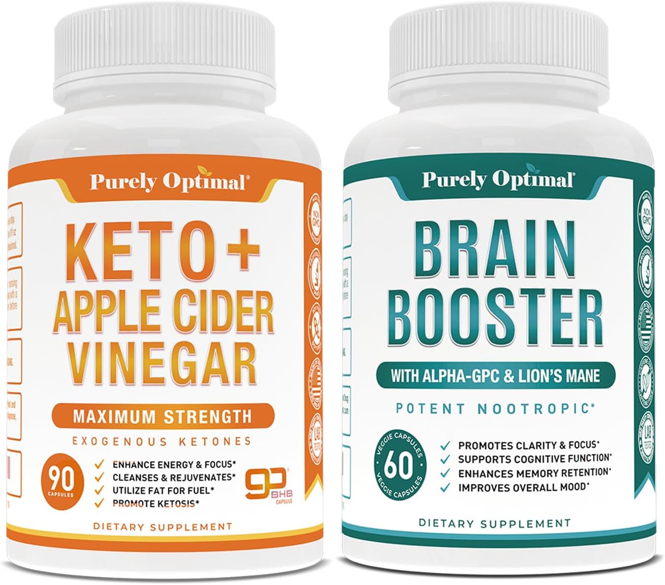 Premium Keto Pills with Apple Cider Vinegar Capsules & Brain Supplement - Nootropic Brain Booster for Focus, Memory, & Mood