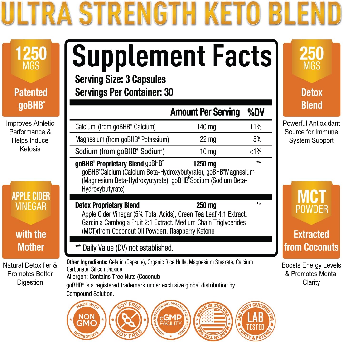 Premium Keto Pills with Apple Cider Vinegar Capsules & Brain Supplement - Nootropic Brain Booster for Focus, Memory, & Mood