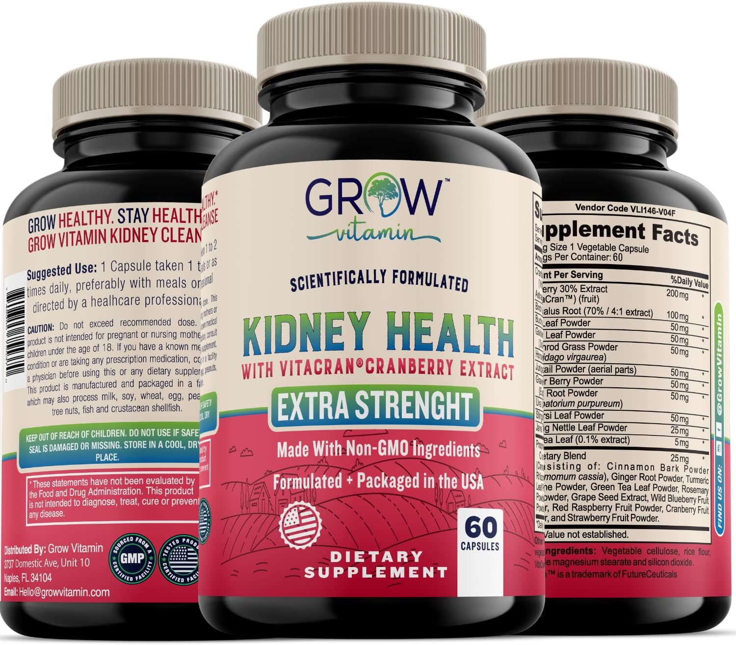 Premium Kidney Cleanse Supplement with Cranberry Extract - Supports Healthy Kidneys & Urinary Tract - 60 Vegetarian Capsules