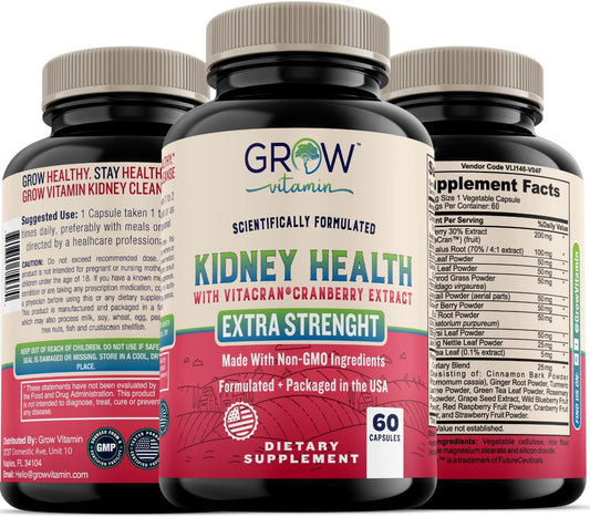Premium Kidney Cleanse Supplement with Cranberry Extract - Supports Healthy Kidneys & Urinary Tract - 60 Vegetarian Capsules