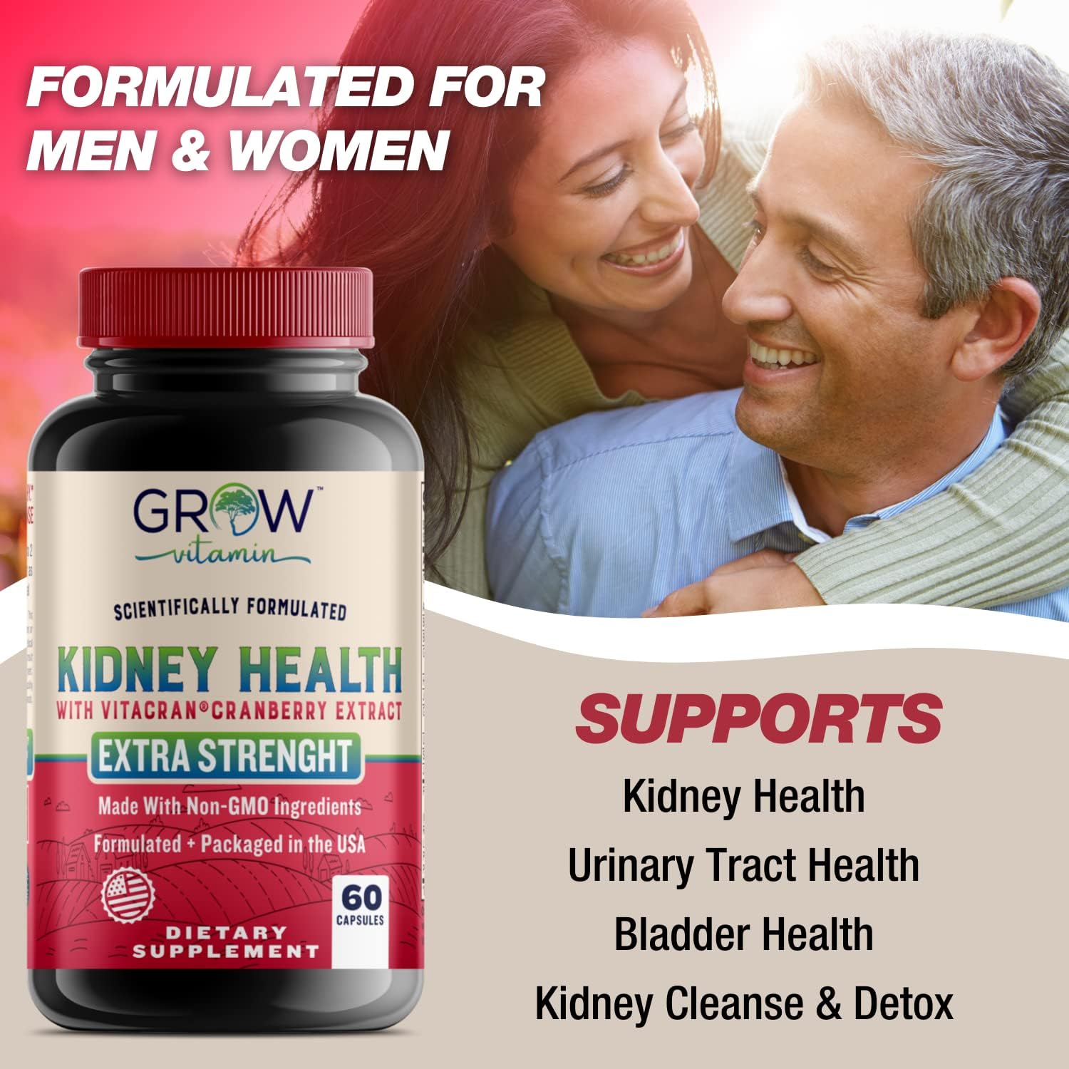 Premium Kidney Cleanse Supplement with Cranberry Extract - Supports Healthy Kidneys & Urinary Tract - 60 Vegetarian Capsules