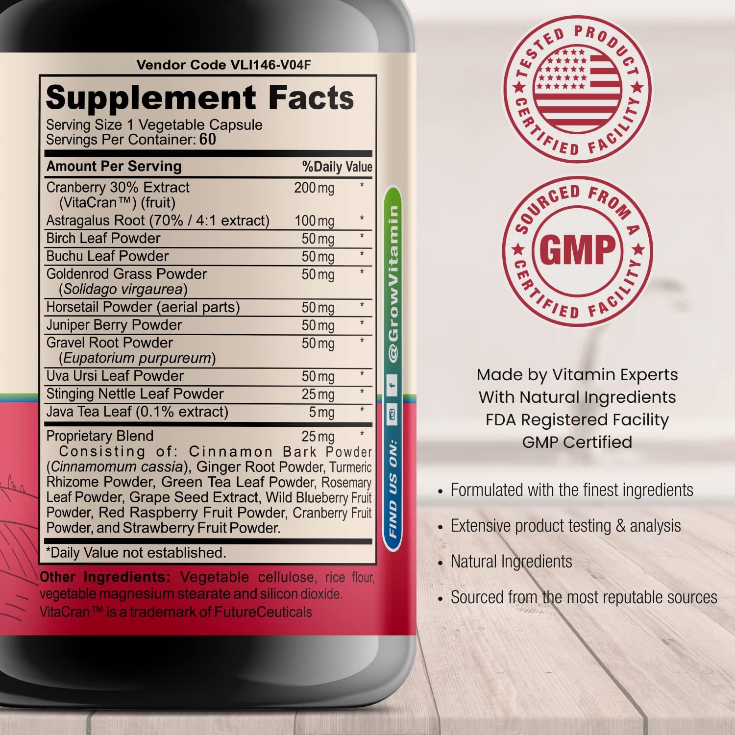 Premium Kidney Cleanse Supplement with Cranberry Extract - Supports Healthy Kidneys & Urinary Tract - 60 Vegetarian Capsules