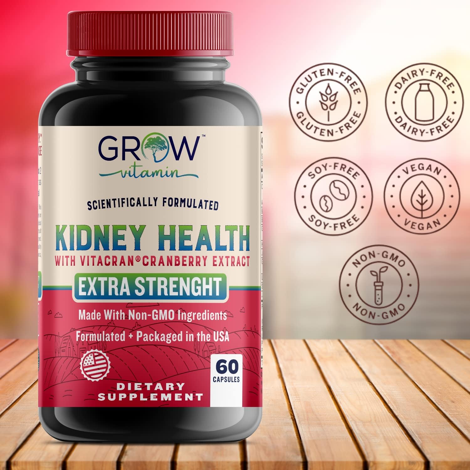 Premium Kidney Cleanse Supplement with Cranberry Extract - Supports Healthy Kidneys & Urinary Tract - 60 Vegetarian Capsules