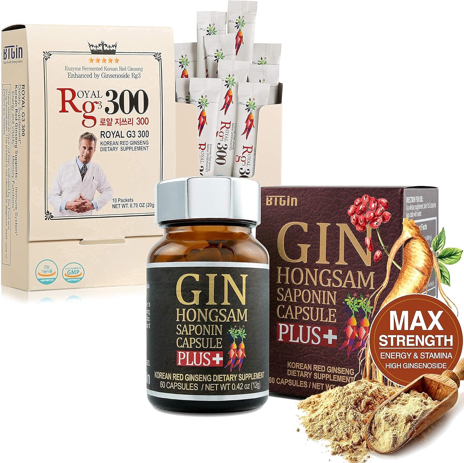 Premium Korean Red Ginseng Bundle with BTGIN Gin Hongsam & RG3 300