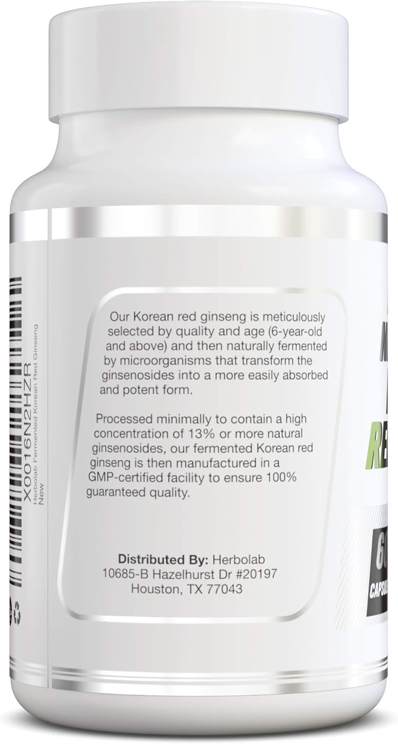Premium Korean Red Ginseng Extract 10:1 (13% Ginsenosides) - Authentic 6-Year-Old Panax Ginseng Roots - Fermented with Patented Technology by Herbolab
