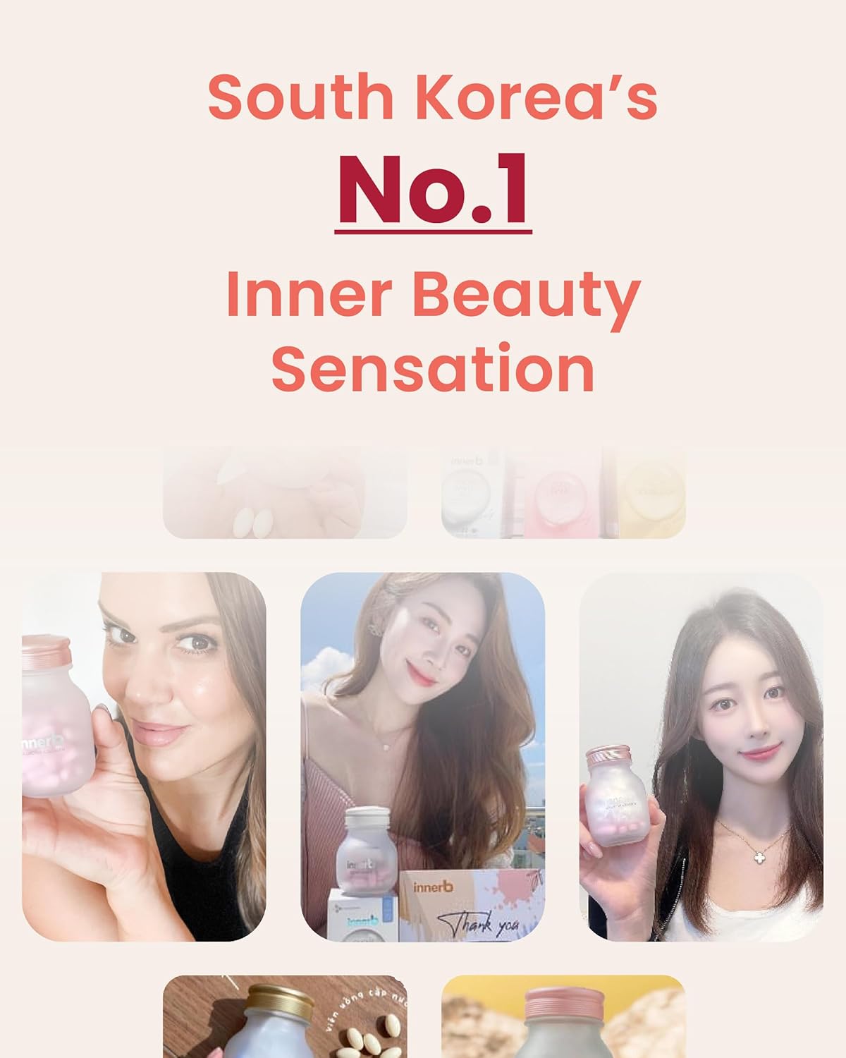 Premium Korean Skin Care Supplement for Firm Skin Elasticity - CJwellcare Innerb Glow Capsule Collagen (28 Servings) with Elastin and Vitamin C